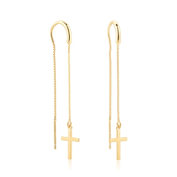Gold cross threader earrings