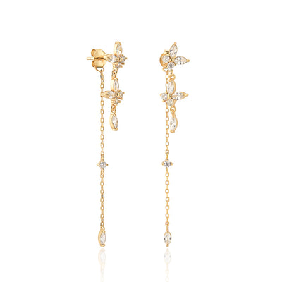 Gold Crystal Butterfly Drop Chain Earrings