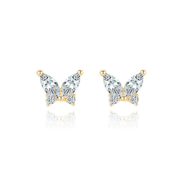 Gold crystal butterfly stud earrings