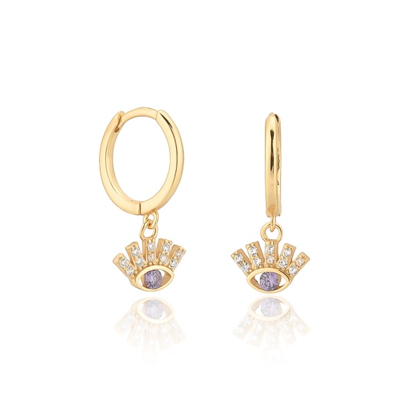Gold crystal eye huggie hoop earrings