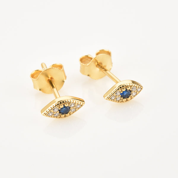 Gold crystal eye stud earrings details