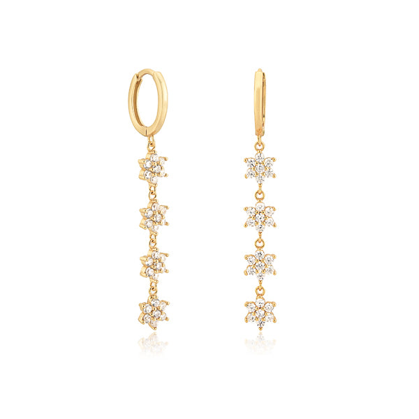 Gold crystal flower drop chain earrings
