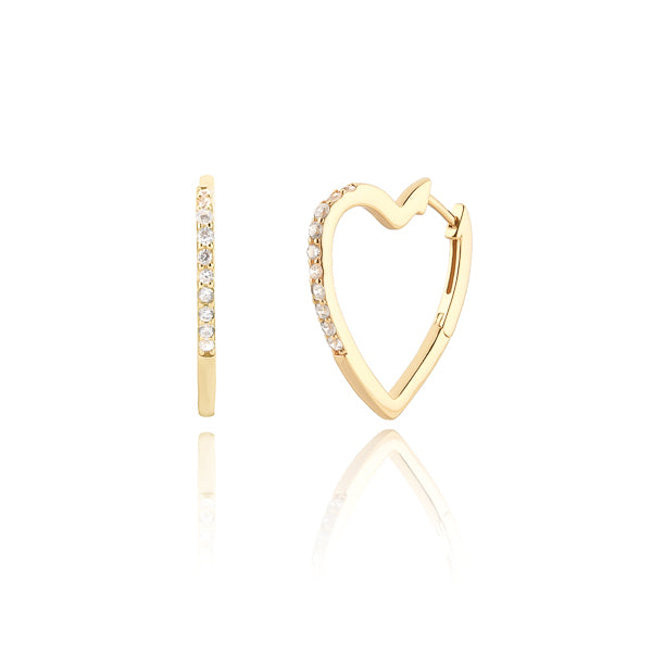 Gold crystal heart hoop earrings
