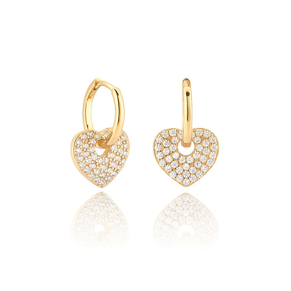 Gold crystal heart huggie hoop earrings