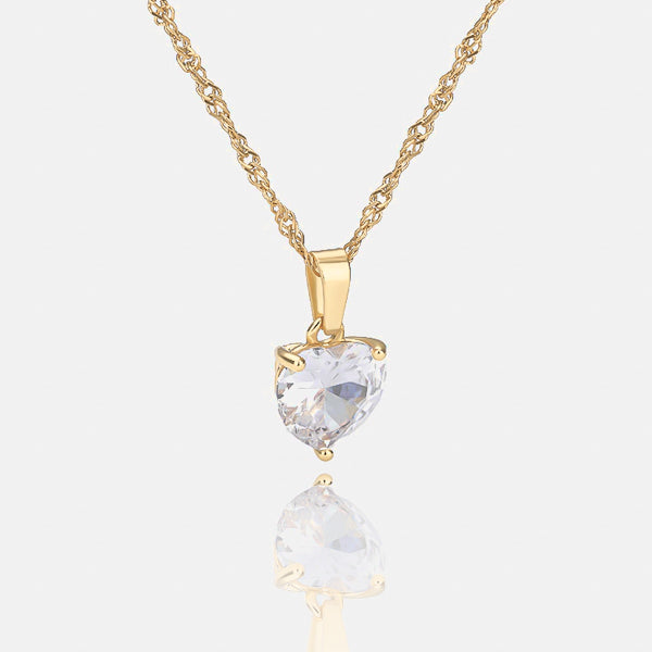 Gold crystal heart pendant necklace details