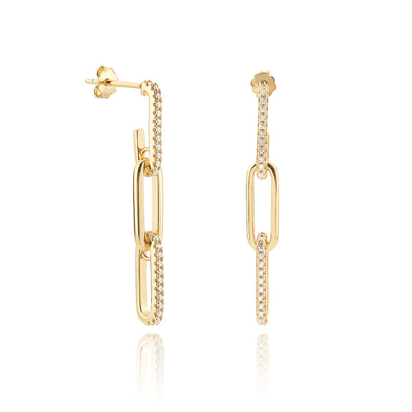 Gold crystal link chain drop earrings