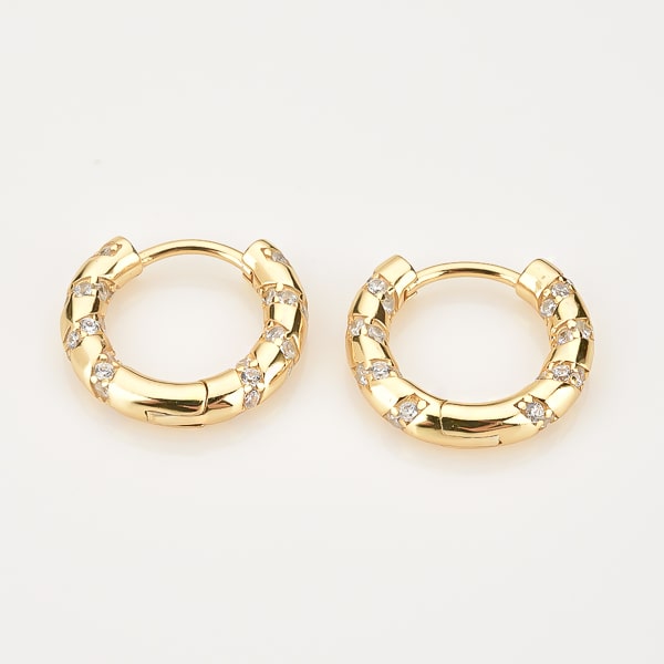 Gold crystal spiral hoop earrings detail