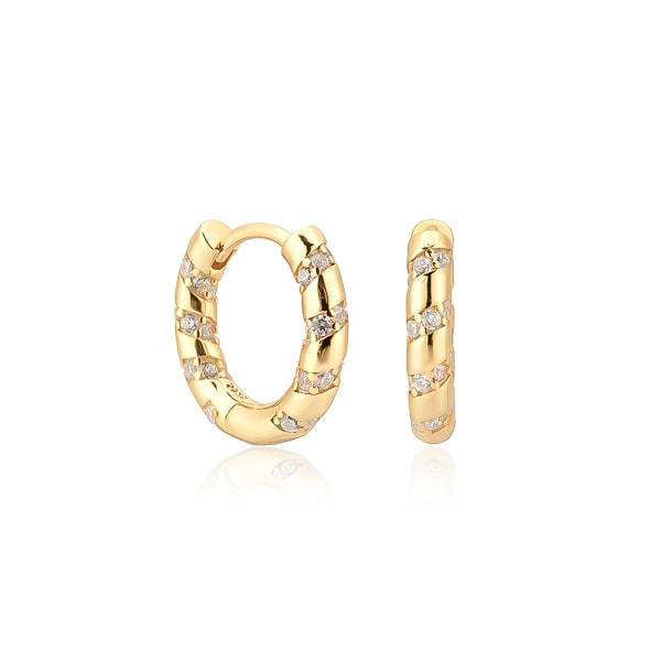 Gold crystal spiral hoop earrings