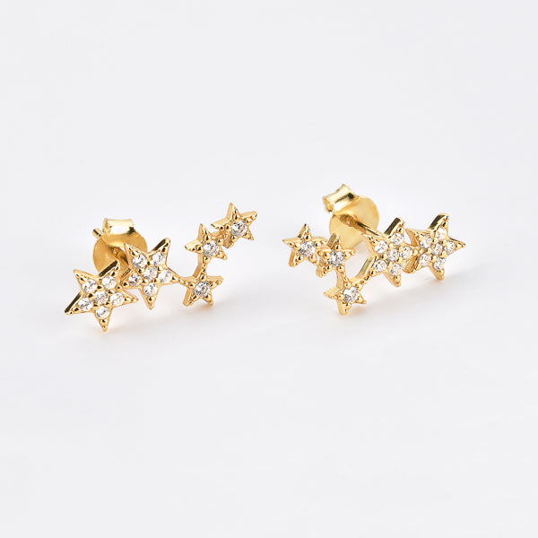 Gold crystal star cluster earrings details