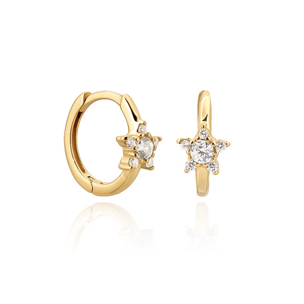 Gold crystal star huggie hoop earrings
