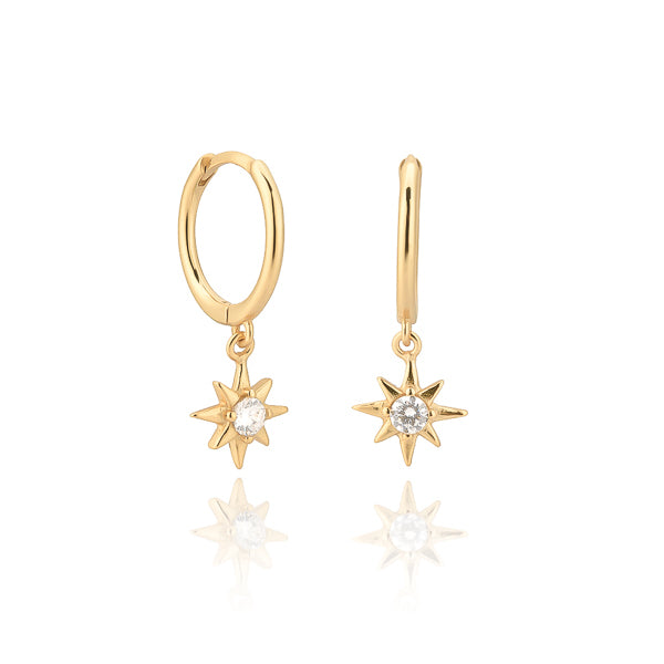 Gold crystal star mini hoop earrings