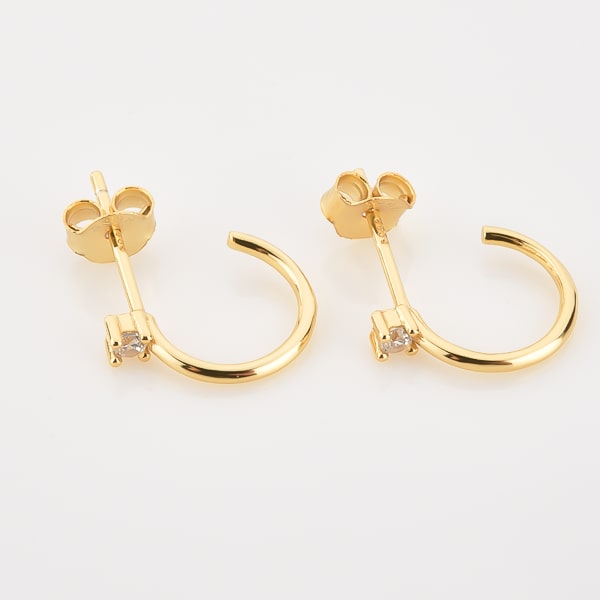 Gold crystal stud huggie hoop earrings detail