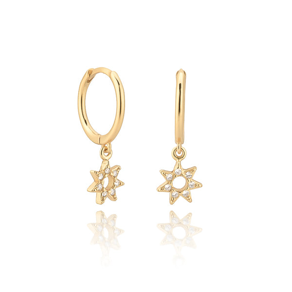 Gold crystal sun mini hoop earrings