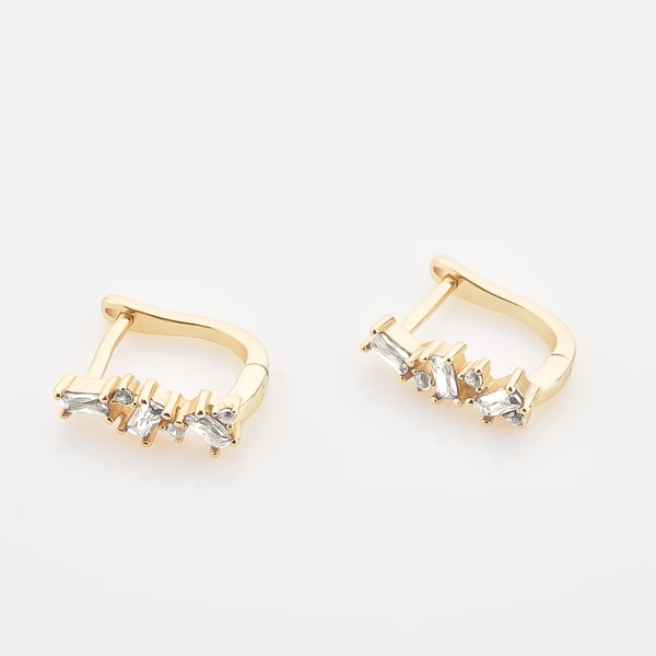 Gold crystal U hoop earrings detail