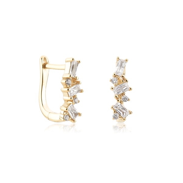 Gold crystal U hoop earrings