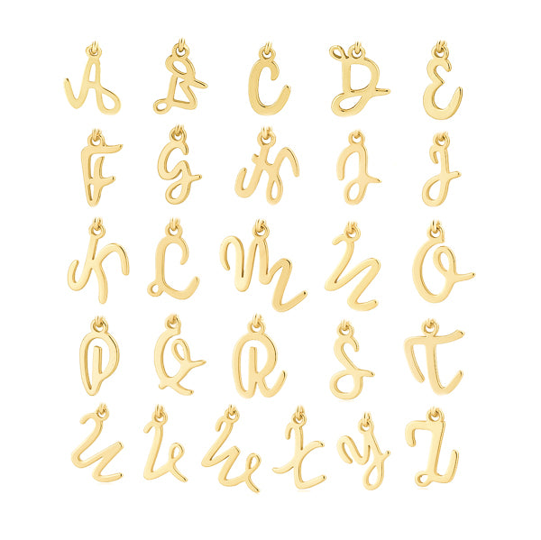 Gold cursive initial letters on earrings