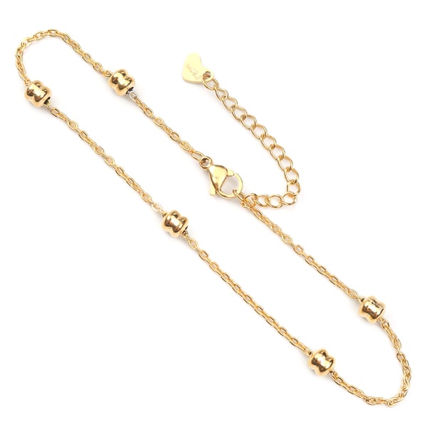 Gold dainty beaded chain ankle bracelet details