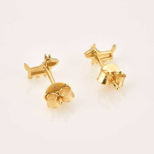 Gold dog stud earrings details