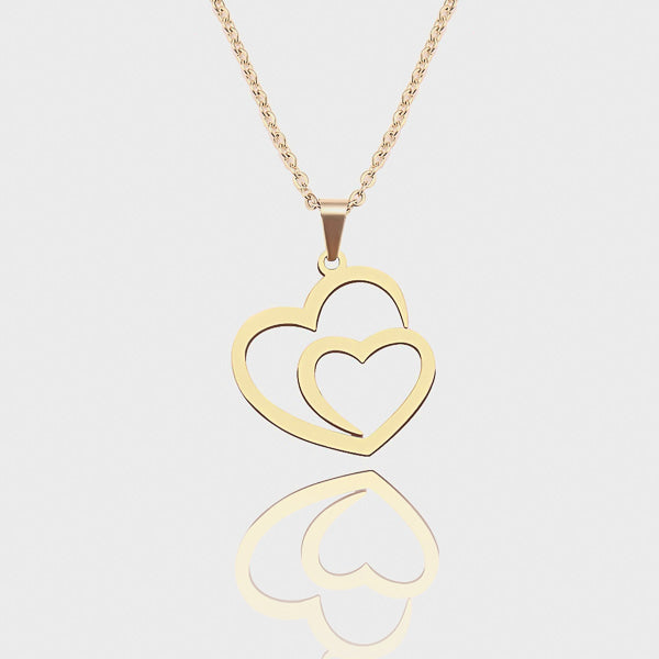 Gold double heart pendant necklace details