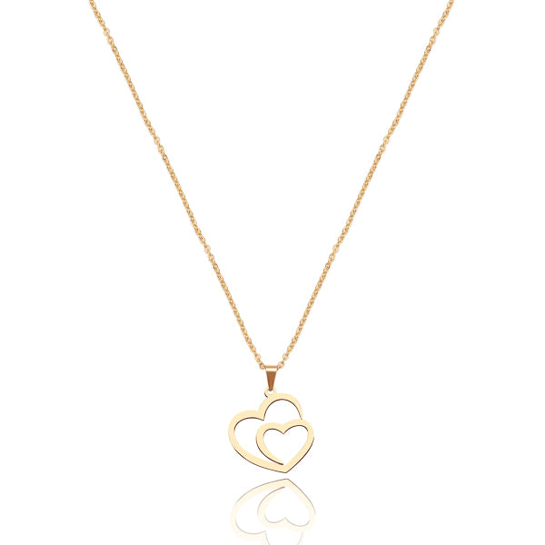 Gold double heart pendant necklace
