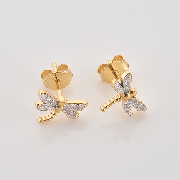 Gold dragonfly stud earrings detail