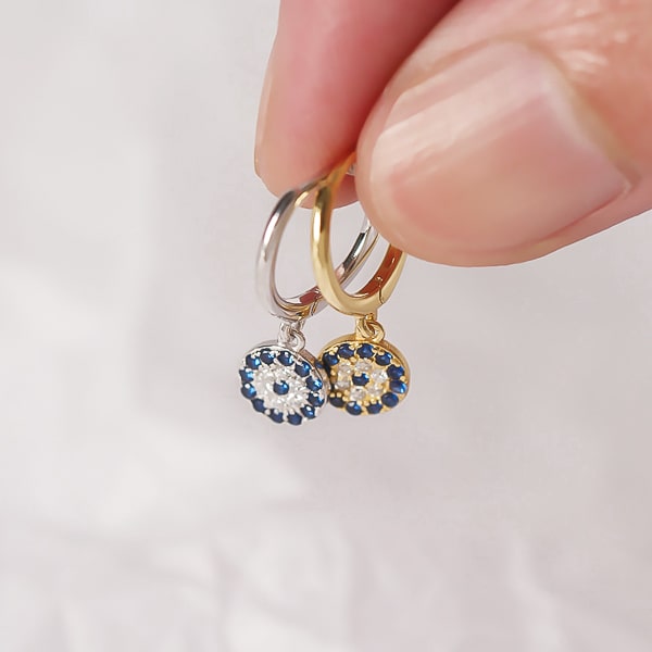 Inilbran Orecchini Pendenti A Cerchio Malocchio Con Cristallo - Oro Rosa, Stile Boho Vintage, Gioielli Protezione Per Donne