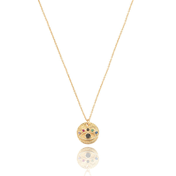 Gold eye of luck coin necklace