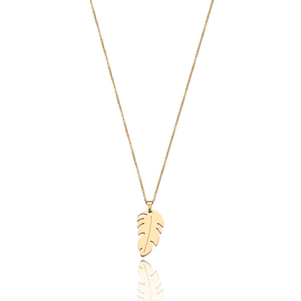 Gold feather pendant necklace