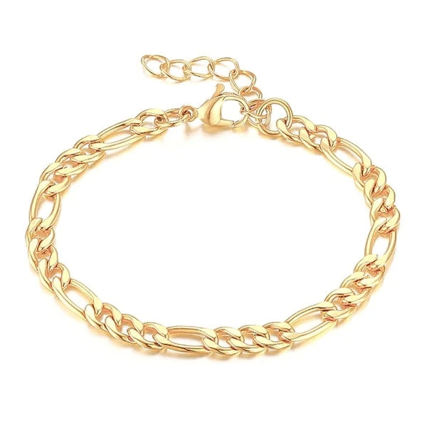 Gold figaro chain bracelet