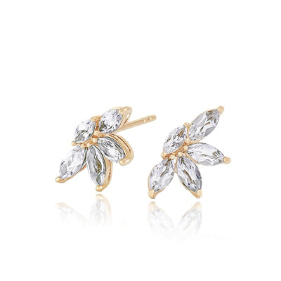 Gold Flower Crystal Stud Earrings