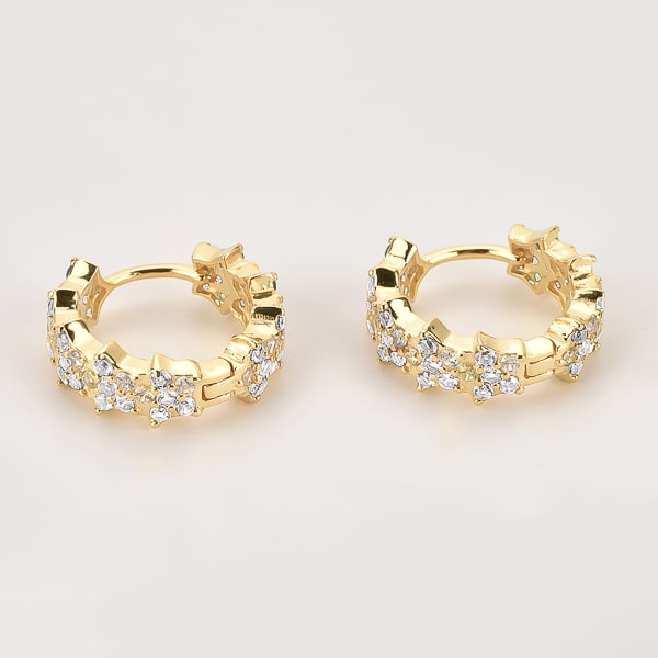 Gold flower pavé hoop earrings details