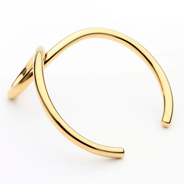 Gold goddess cuff bracelet viewed from its side