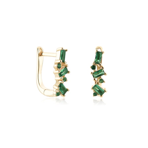 Gold green crystal U hoop earrings