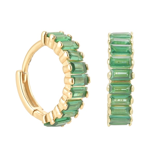 Gold green emerald-cut crystal mini hoop earrings