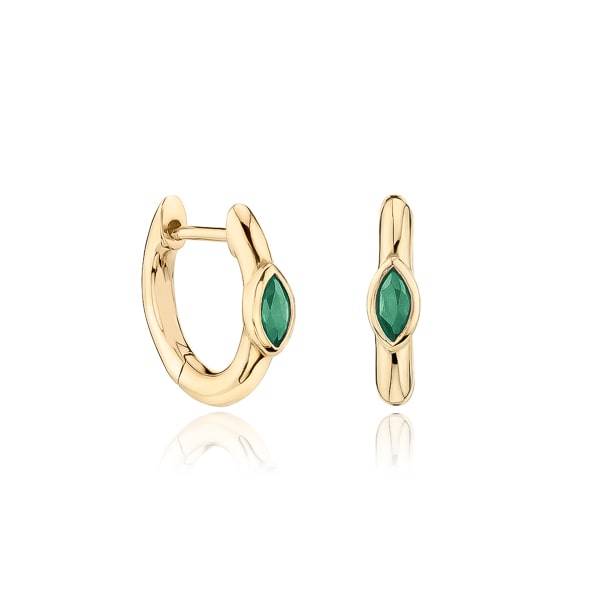 Gold green mini marquise hoop earrings