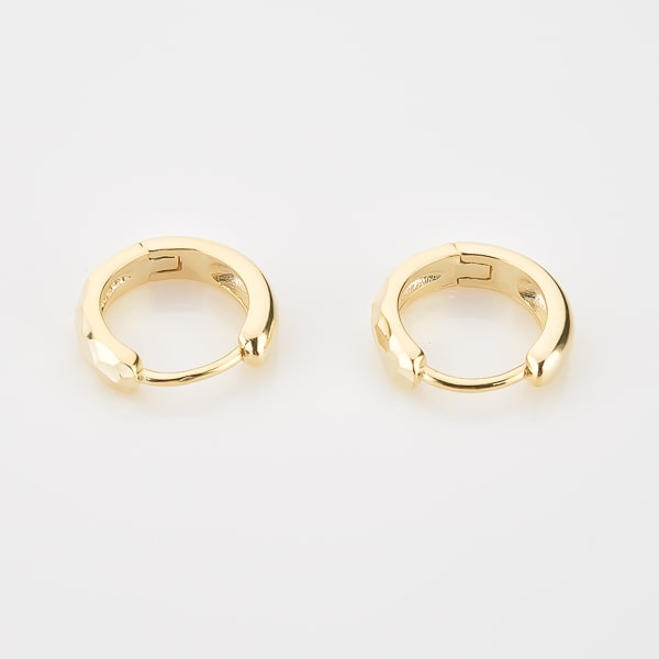 Gold hammered mini hoop earrings detail