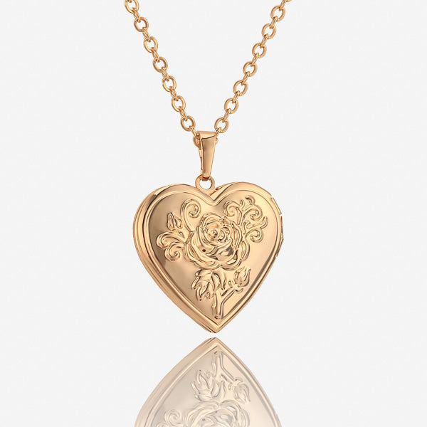 Gold heart locket pendant necklace details