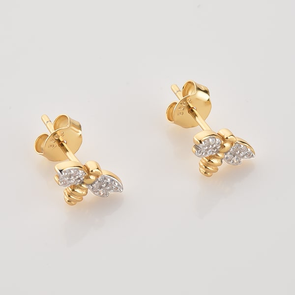 Gold honeybee stud earrings detail