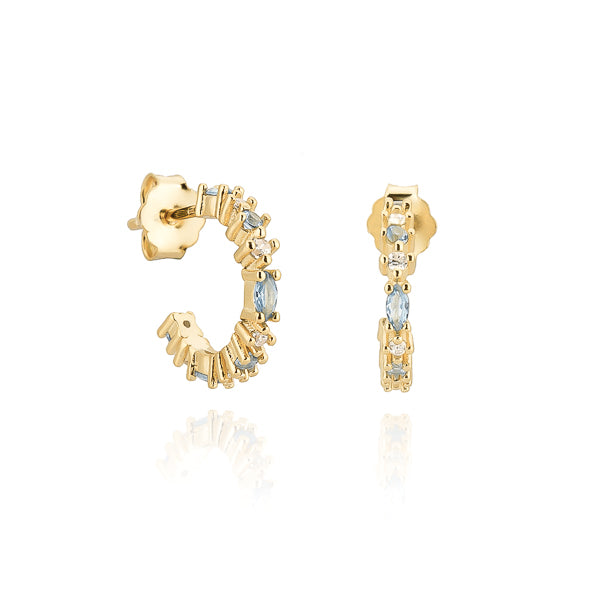 Gold ice blue crystal mini hoop earrings