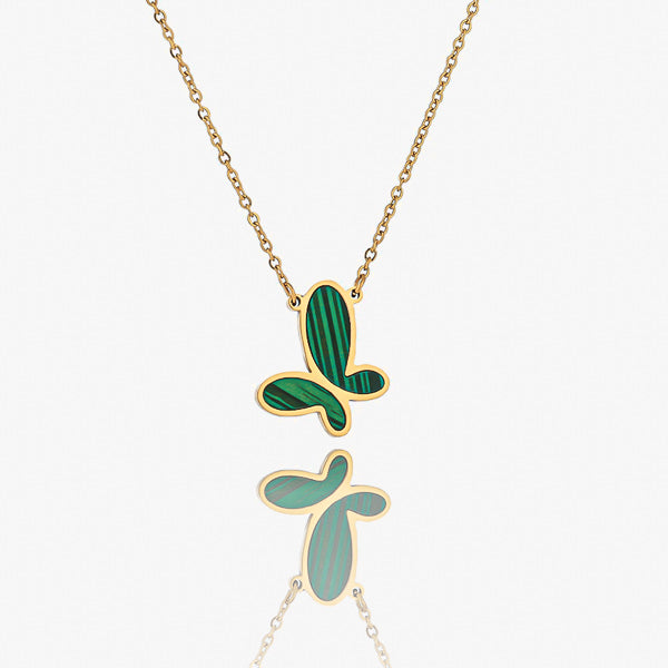 Gold malachite butterfly necklace details