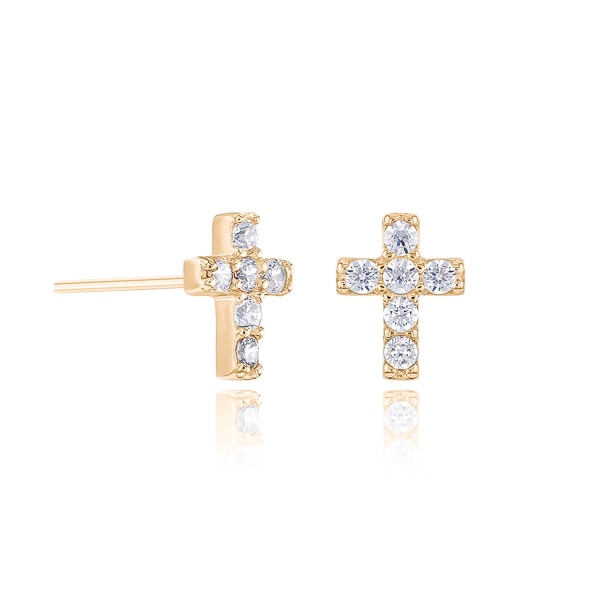 Gold mini crystal cross stud earrings