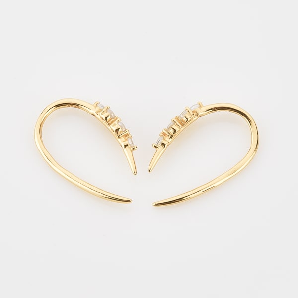 Gold mini huggie threader earrings detail