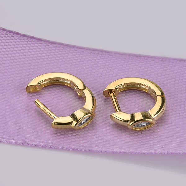 Gold mini marquise hoop earrings detail