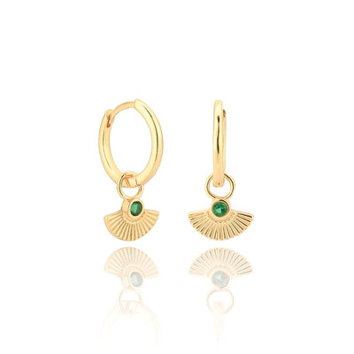 Gold Mini Scallop Shell Drop Hoop Earrings