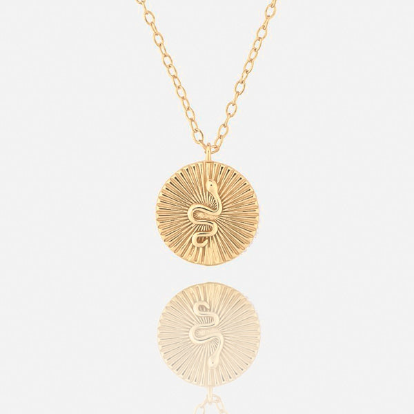 Gold mini snake coin necklace details