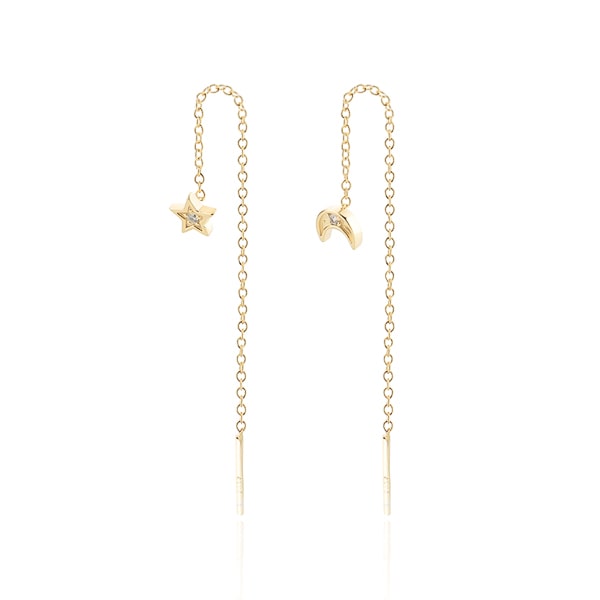 Gold moon and star threader earrings
