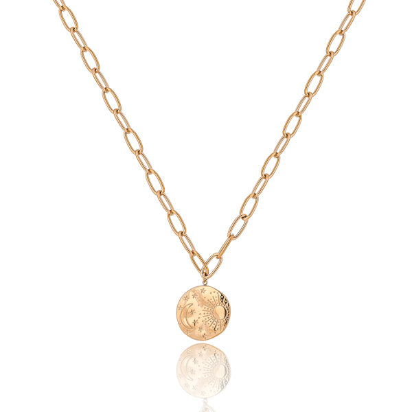 Gold moon & sun coin necklace