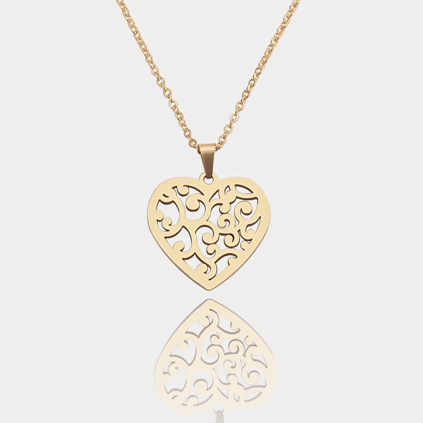 Gold mycelium heart pendant necklace details