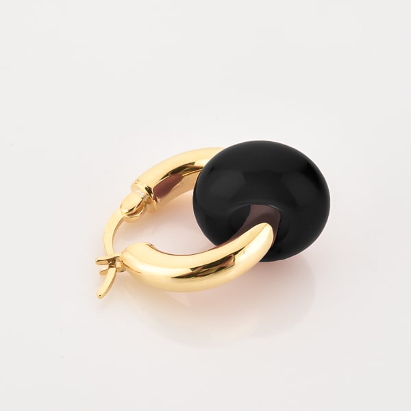 Gold obsidian hoop earrings detail