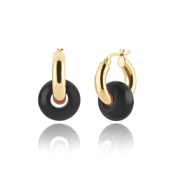 Gold obsidian hoop earrings